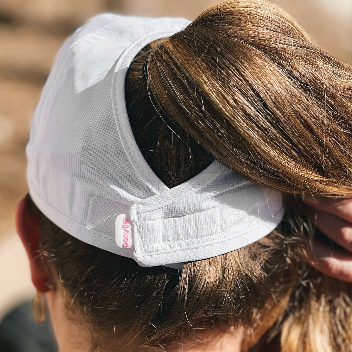 Ponyflo I-State White Embroidered Ponytail Hat